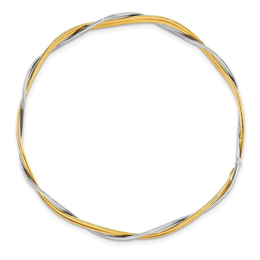 14K Two-tone Polished Braided Slip-on Bangle