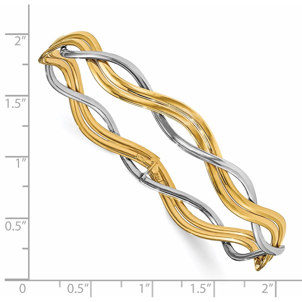 14K Two-tone Polished Braided Slip-on Bangle