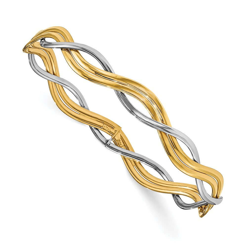 14K Two-tone Polished Braided Slip-on Bangle