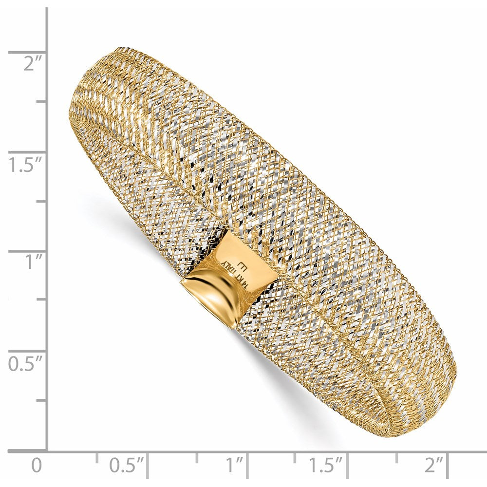 14K with Rhodium Polished Mesh Stretch Bracelet