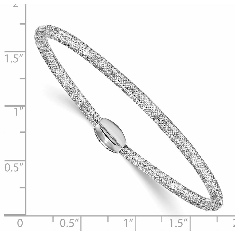 14K with White Rhodium plating Polished Mesh Stretch Bracelet