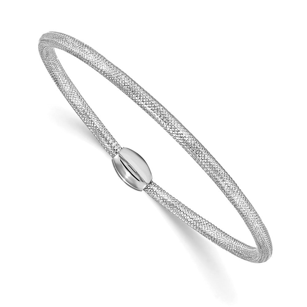 14K with White Rhodium plating Polished Mesh Stretch Bracelet