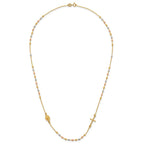 14K Tri-color Sideways Cross Beaded Rosary Style 18 inch Necklace
