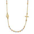 14K Tri-color Sideways Cross Beaded Rosary Style 18 inch Necklace