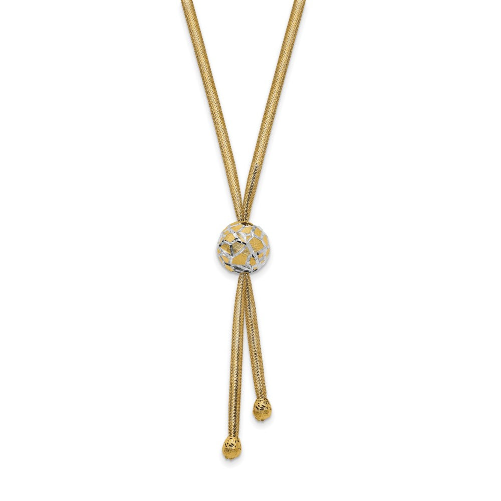 14K & White Rhodium Polished D/C Mesh Necklace