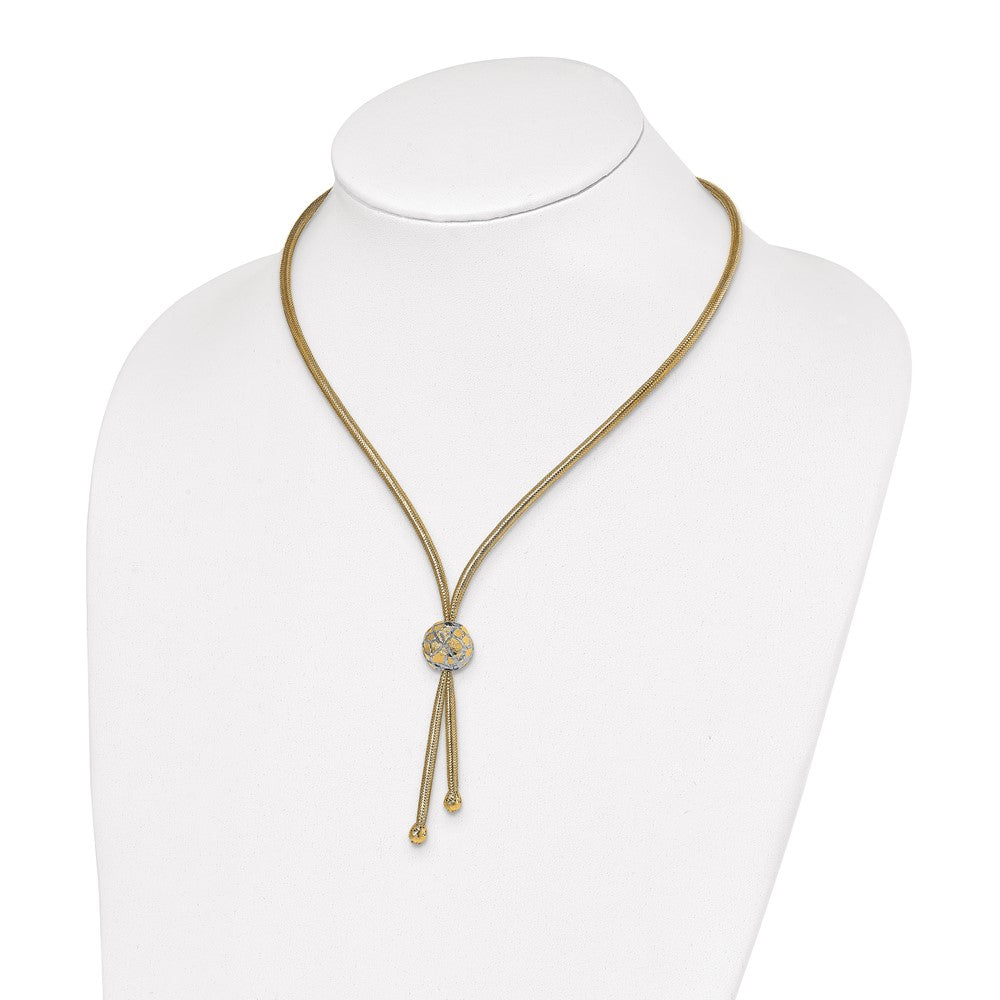 14K & White Rhodium Polished D/C Mesh Necklace