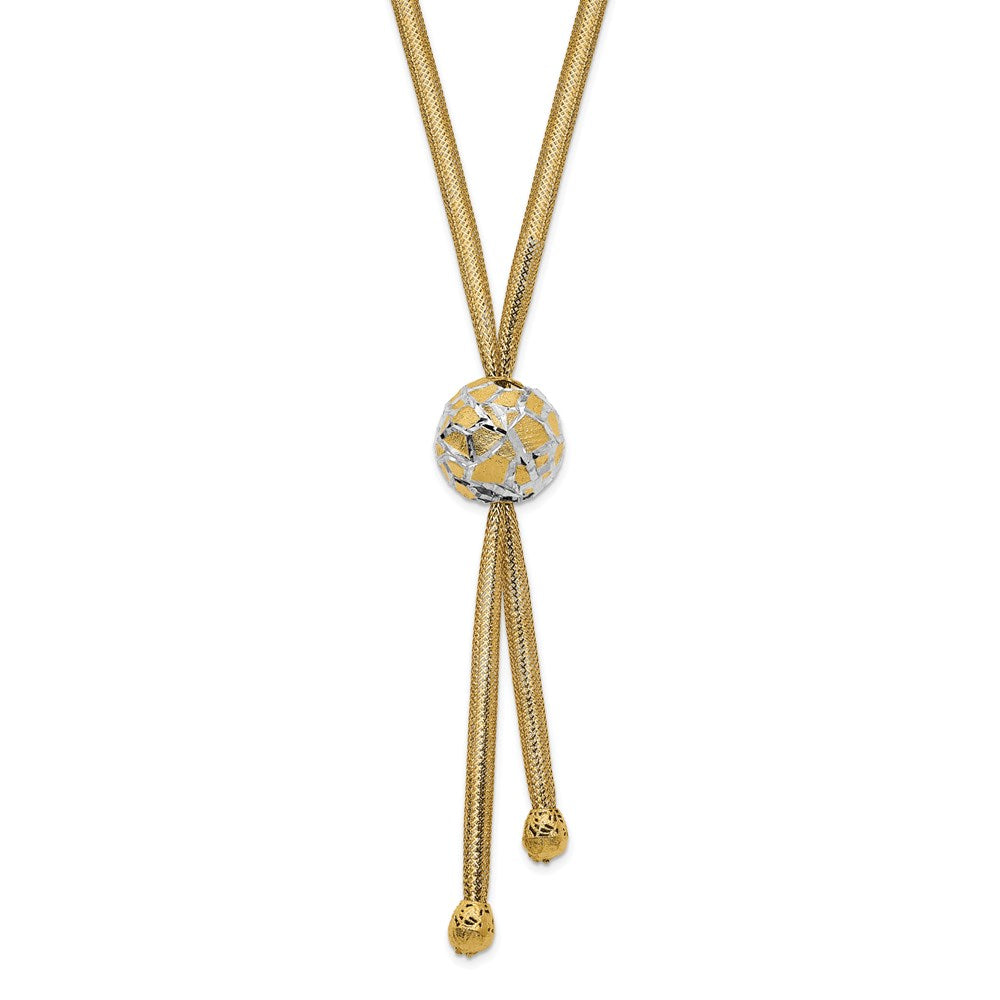 14K & White Rhodium Polished D/C Mesh Necklace