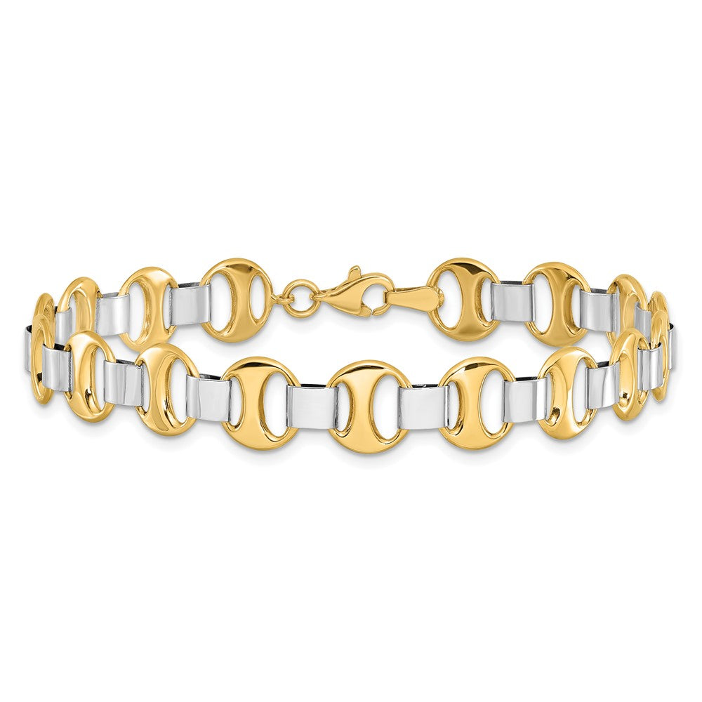 14K Two-tone Polished 9.00mm Fancy Link 7.5 inch Bracelet
