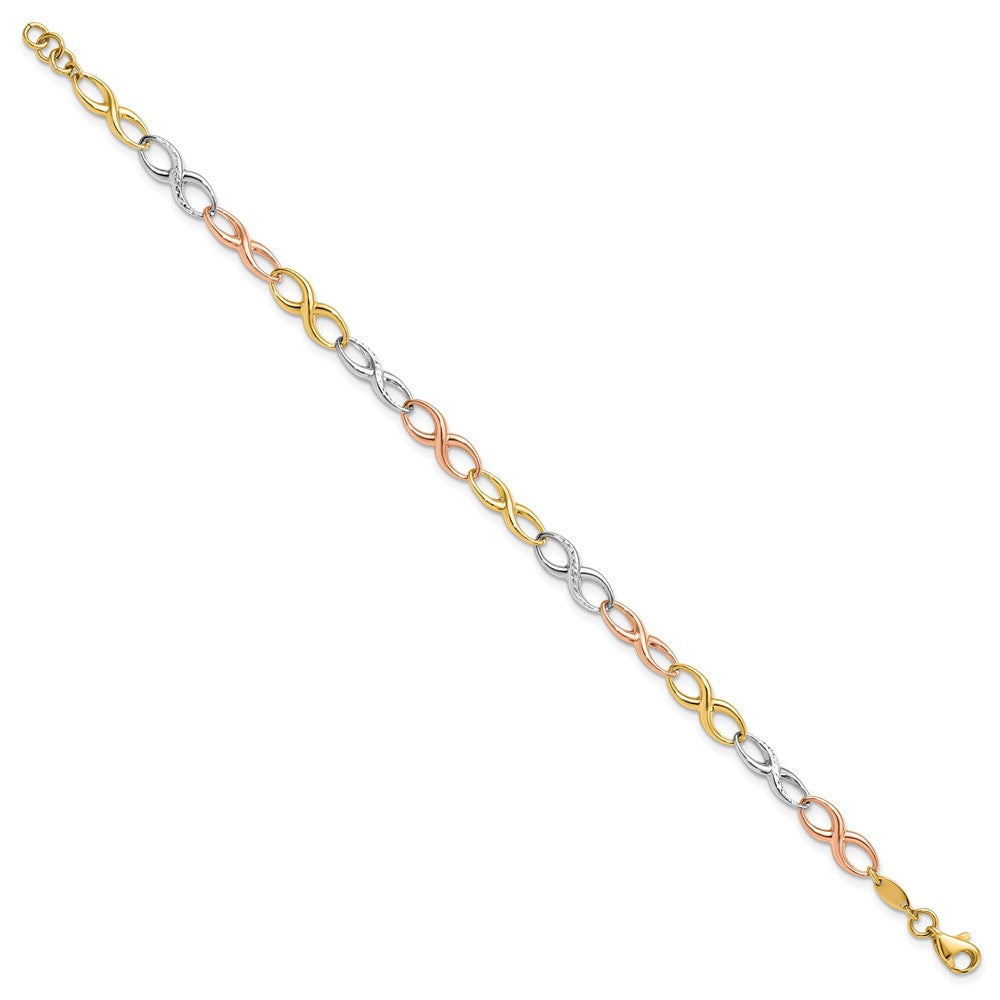 14K Tri-color Polished and Diamond-cut 5.00mm Infinity Symbol Link 7.5 inch Bracelet