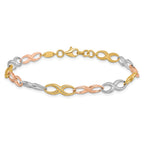 14K Tri-color Polished and Diamond-cut 5.00mm Infinity Symbol Link 7.5 inch Bracelet
