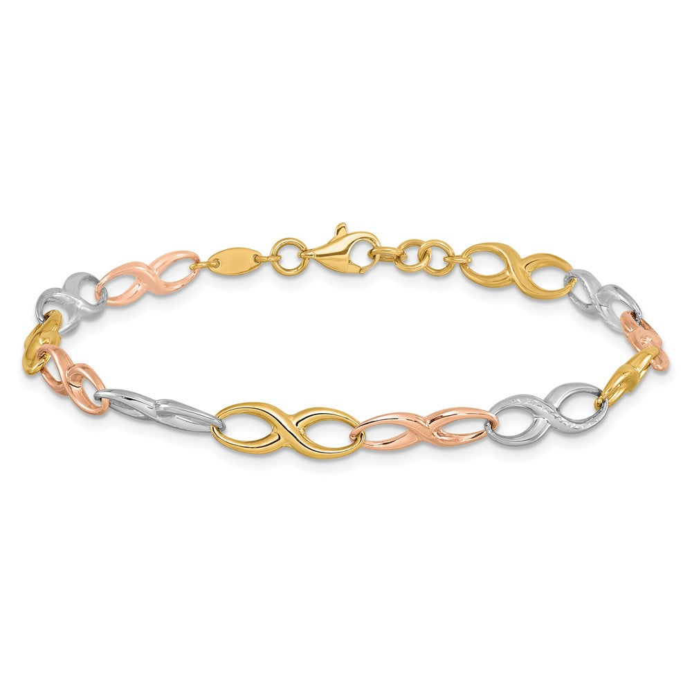 14K Tri-color Polished and Diamond-cut 5.00mm Infinity Symbol Link 7.5 inch Bracelet