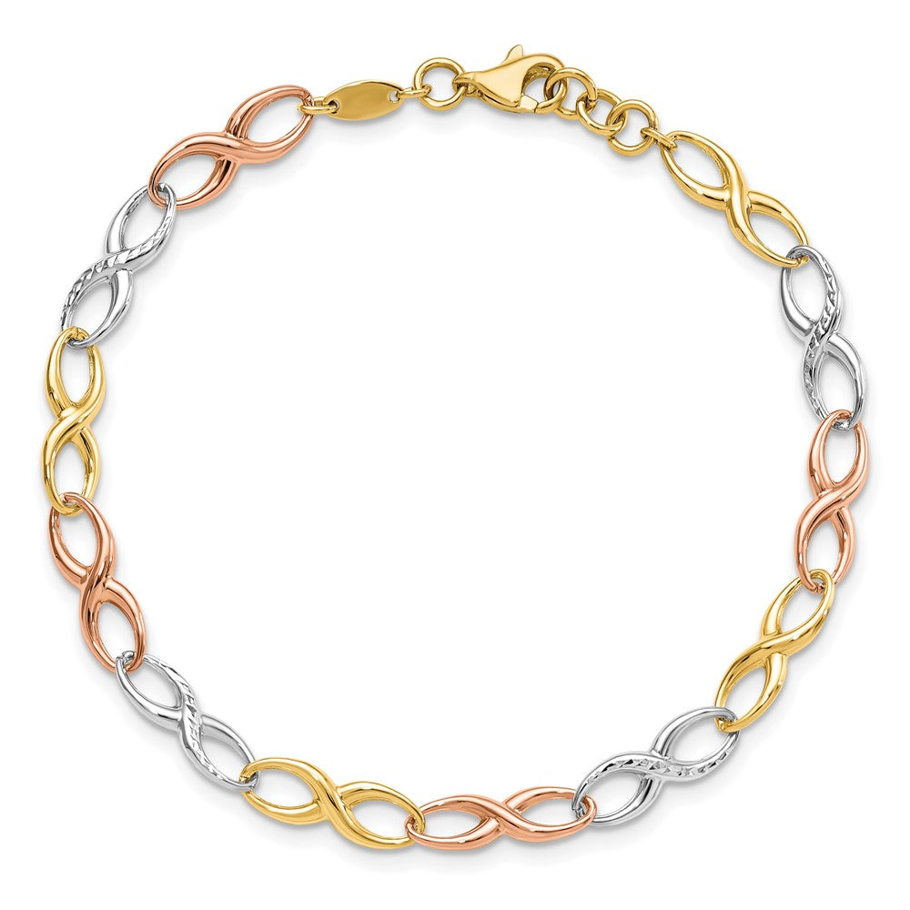 14K Tri-color Polished and Diamond-cut 5.00mm Infinity Symbol Link 7.5 inch Bracelet