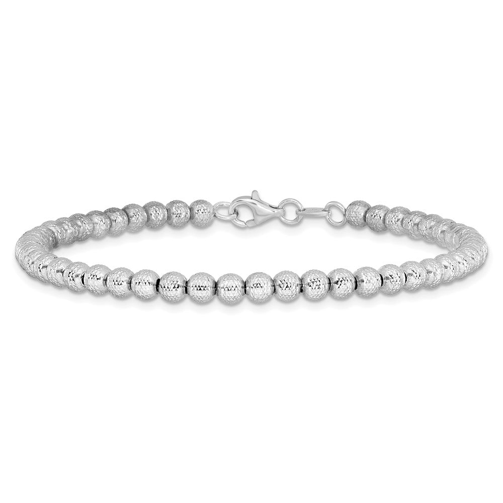 14K White Gold Polished and Diamond-cut Beaded 7.25 inch Bracelet