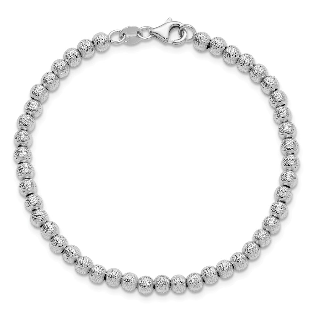 14K White Gold Polished and Diamond-cut Beaded 7.25 inch Bracelet