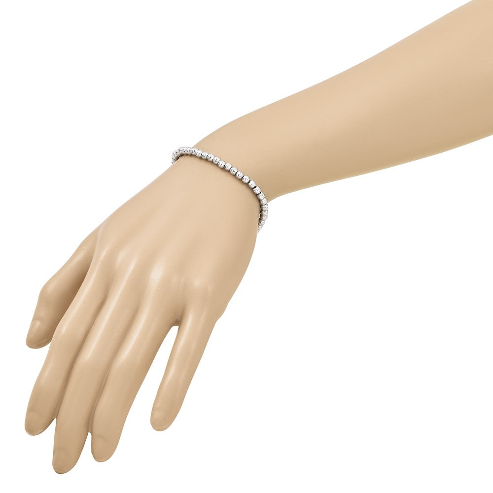14K White Gold Polished and Diamond-cut Beaded 7.25 inch Bracelet