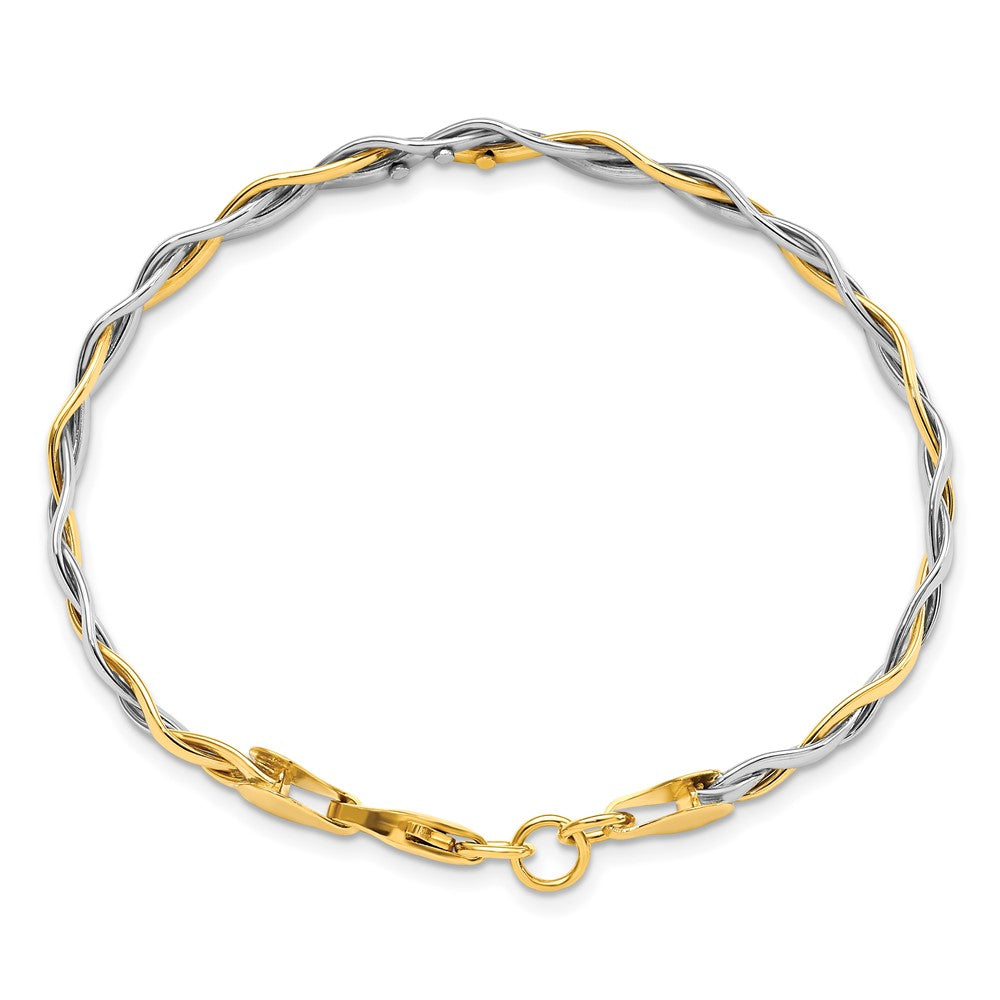 14K with Rhodium Polished Twisted Bracelet