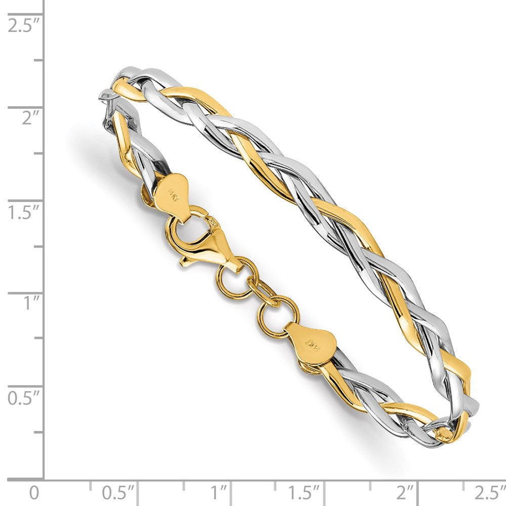 14K with Rhodium Polished Twisted Bracelet