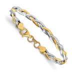 14K with Rhodium Polished Twisted Bracelet