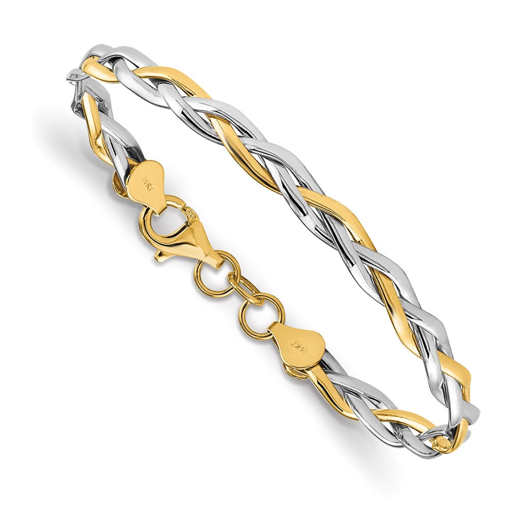 14K with Rhodium Polished Twisted Bracelet