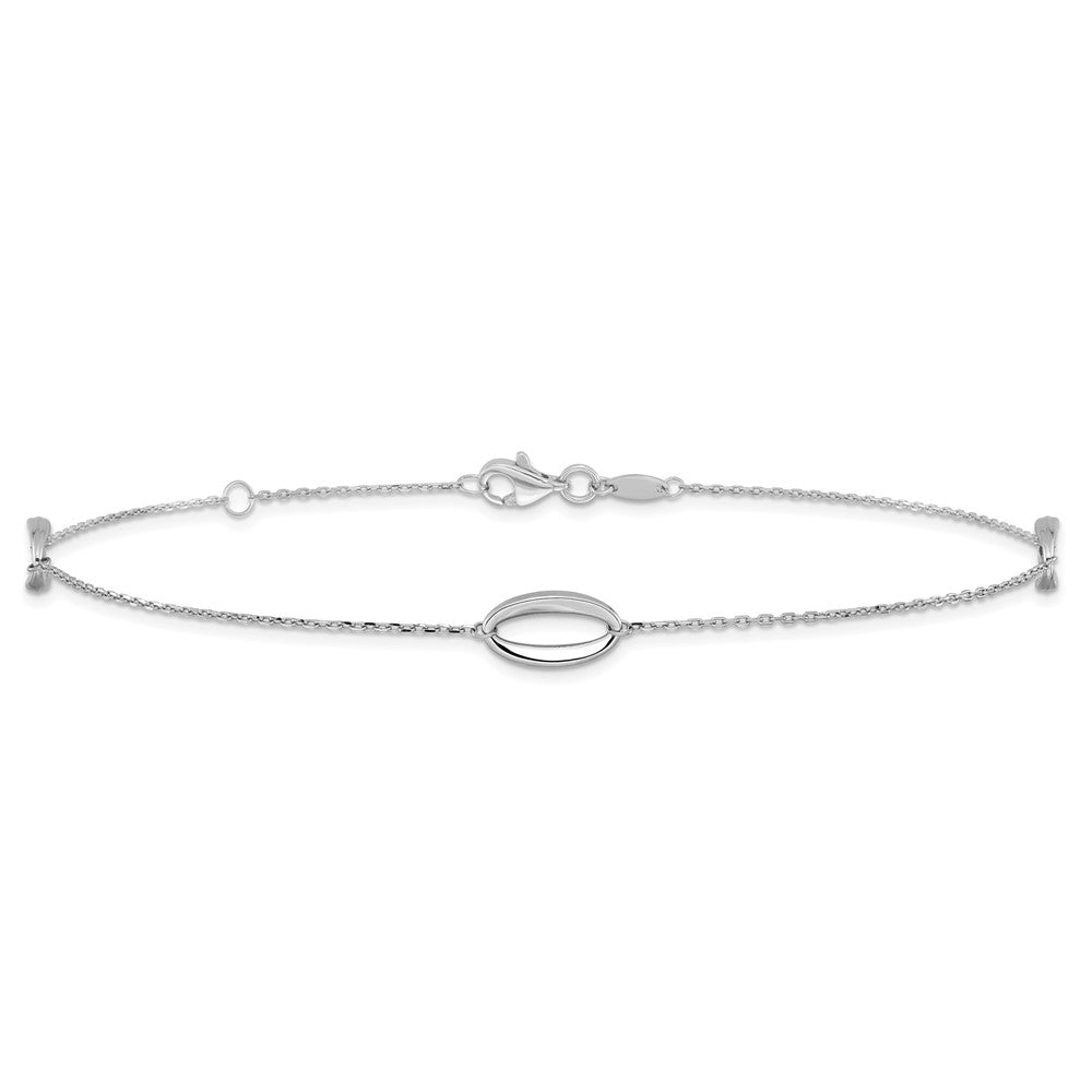 14K White Gold Ovals 3-Station 10 inch Plus 1 inch Extender - Total 11 inch Anklet