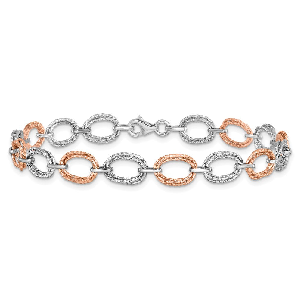 14K Two-tone Polished and Textured Bracelet