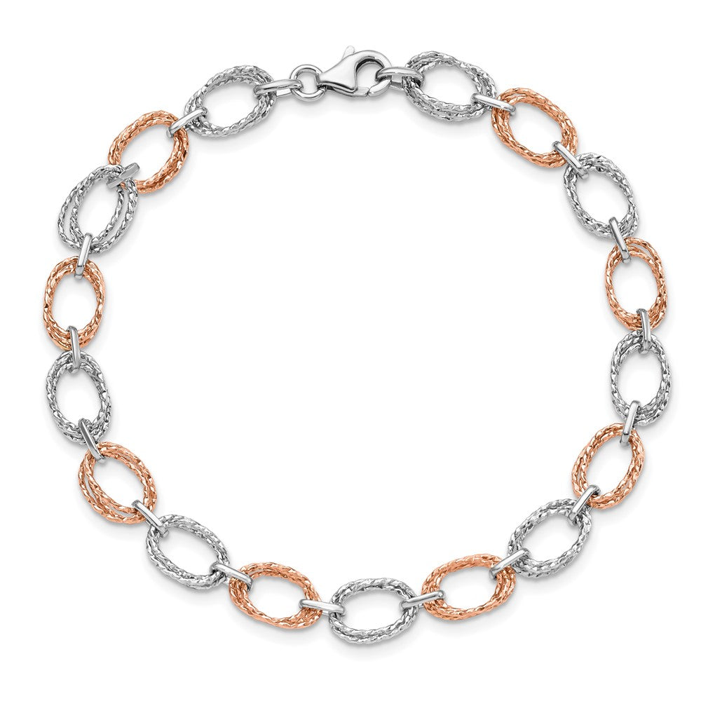 14K Two-tone Polished and Textured Bracelet