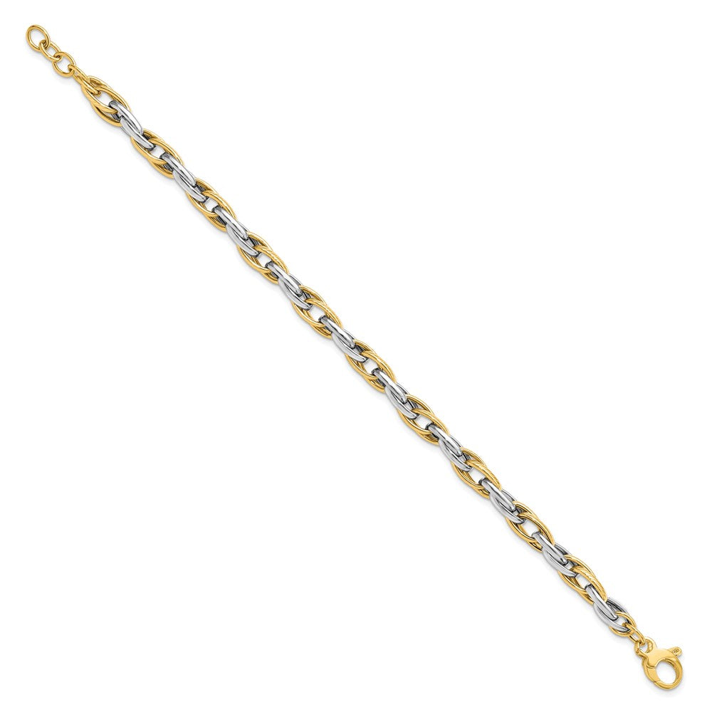 14K Two-tone Polished 4.7mm Open Link 7.5 inch with .5inch extender Bracelet