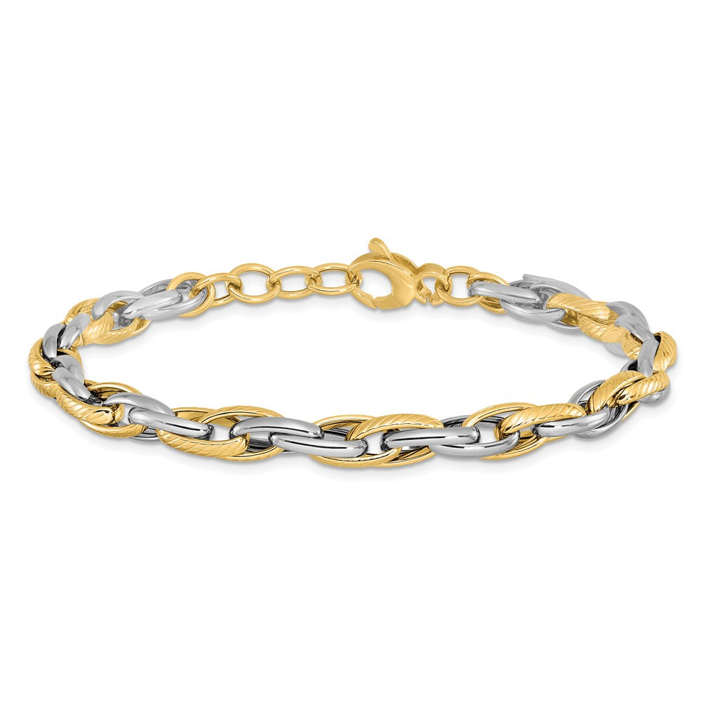14K Two-tone Polished 4.7mm Open Link 7.5 inch with .5inch extender Bracelet