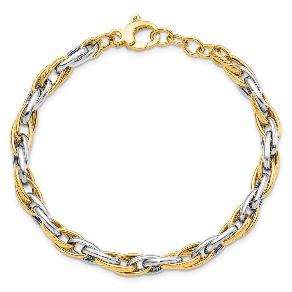 14K Two-tone Polished 4.7mm Open Link 7.5 inch with .5inch extender Bracelet
