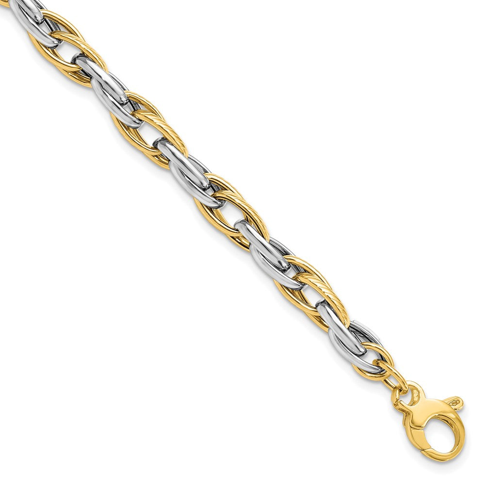 14K Two-tone Polished 4.7mm Open Link 7.5 inch with .5inch extender Bracelet