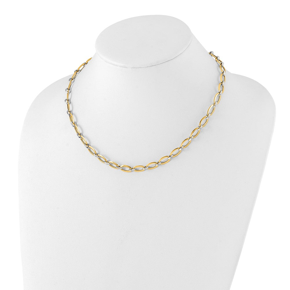 14K Two-tone Polished Oval Link with . extender Necklace