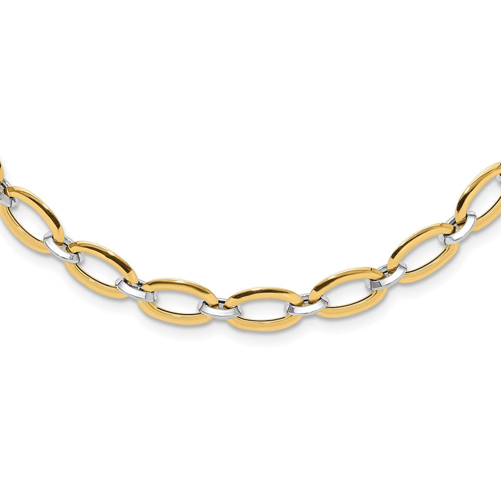14K Two-tone Polished Oval Link with . extender Necklace