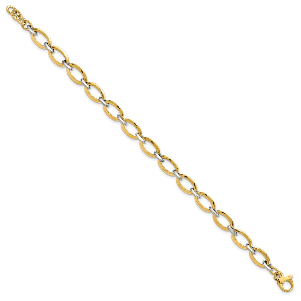 14K Two-tone Polished Oval Link 7 in with .5 inch extender Bracelet