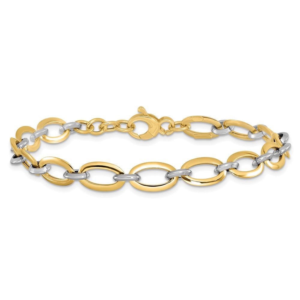 14K Two-tone Polished Oval Link 7 in with .5 inch extender Bracelet