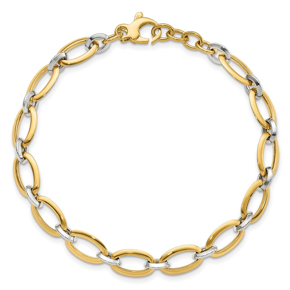 14K Two-tone Polished Oval Link 7 in with .5 inch extender Bracelet