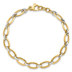 14K Two-tone Polished Oval Link 7 in with .5 inch extender Bracelet
