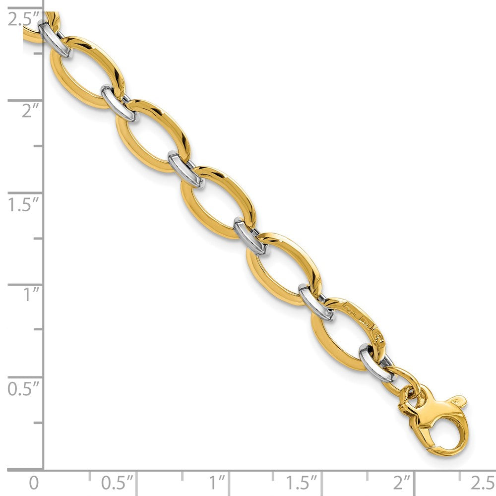 14K Two-tone Polished Oval Link 7 in with .5 inch extender Bracelet