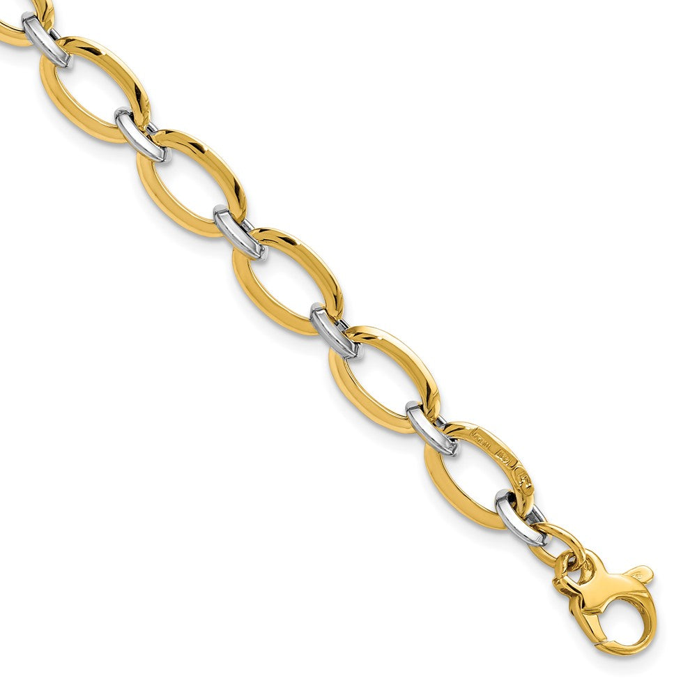 14K Two-tone Polished Oval Link 7 in with .5 inch extender Bracelet