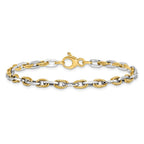 14K Two-tone Polished Diamond-cut 2.25mm Open Link 7.5 inch Bracelet