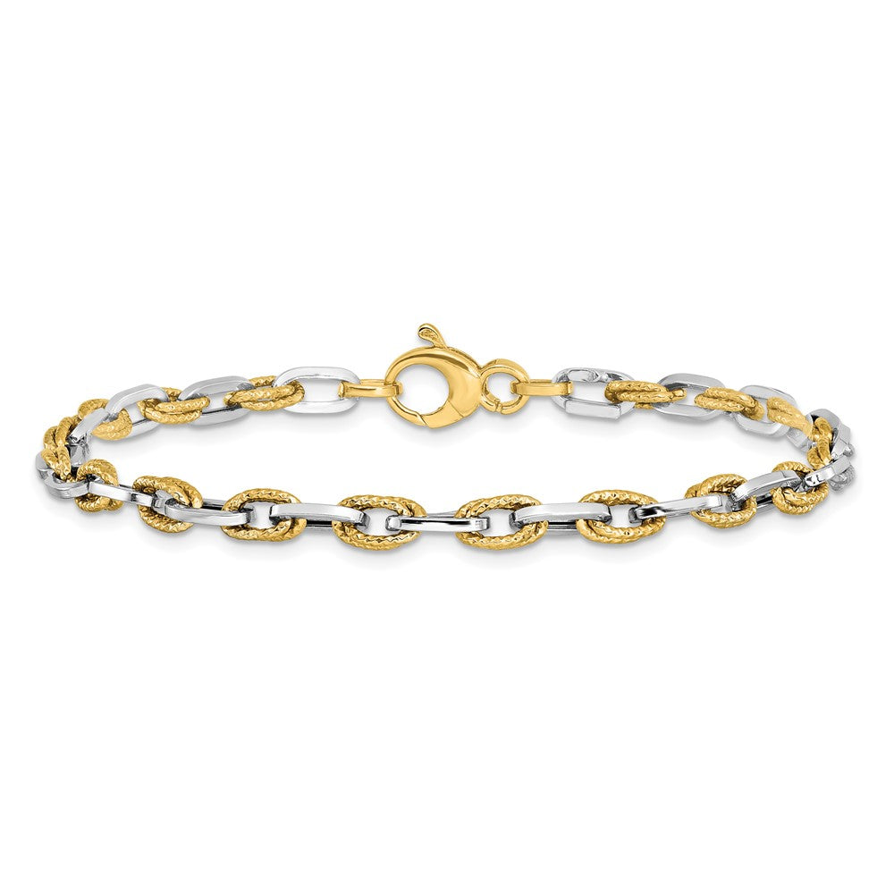 14K Two-tone Polished Diamond-cut 2.25mm Open Link 7.5 inch Bracelet