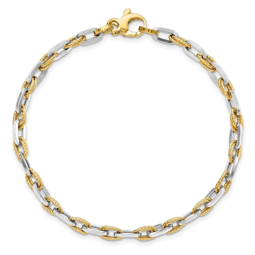 14K Two-tone Polished Diamond-cut 2.25mm Open Link 7.5 inch Bracelet