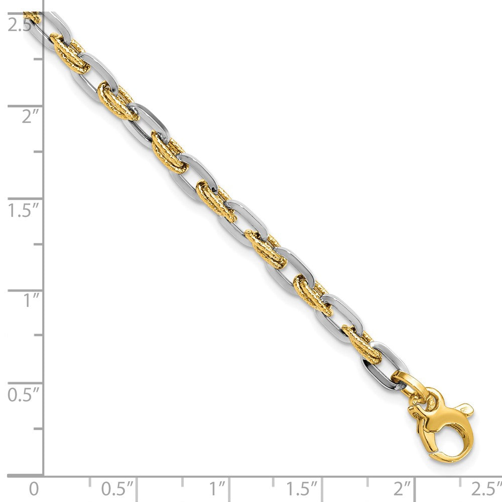 14K Two-tone Polished Diamond-cut 2.25mm Open Link 7.5 inch Bracelet