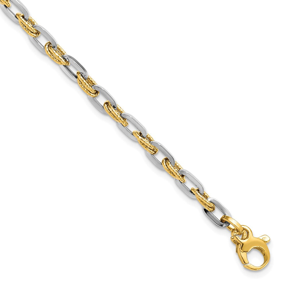 14K Two-tone Polished Diamond-cut 2.25mm Open Link 7.5 inch Bracelet