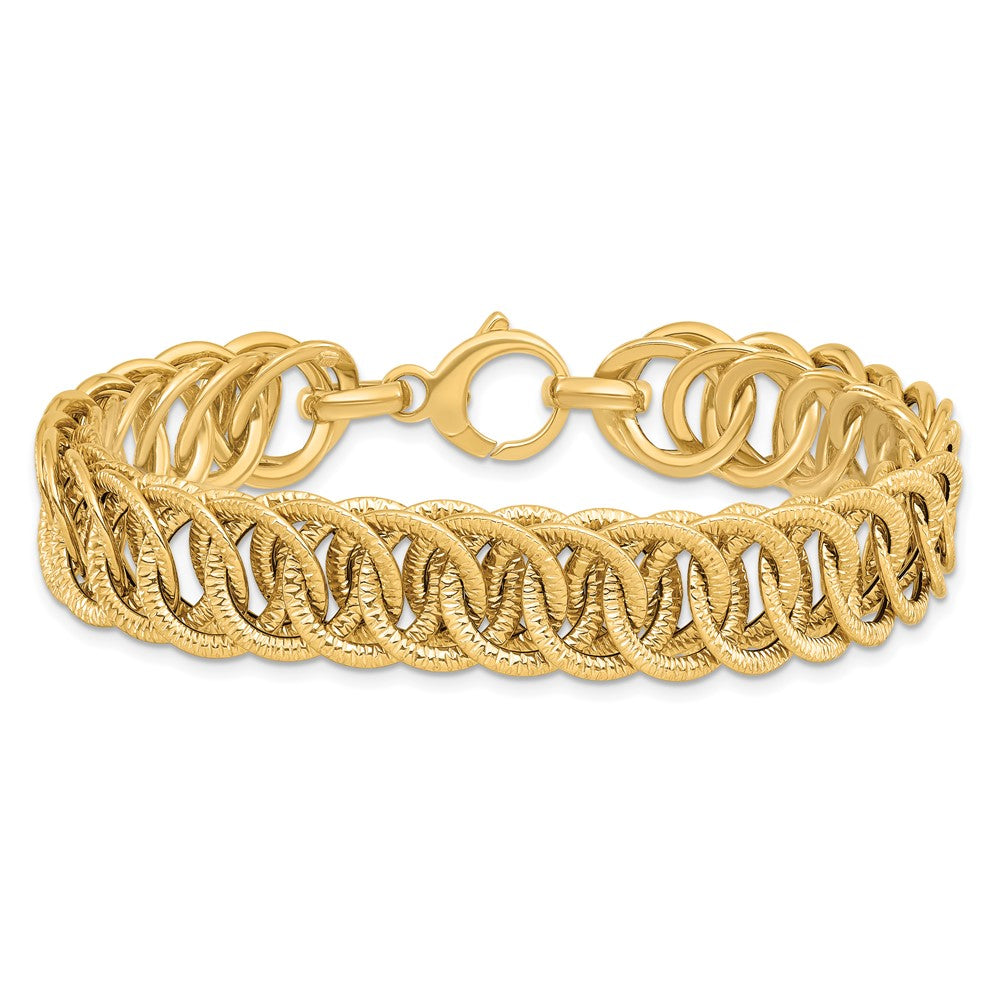 14K Polished Diamond-cut Reversible 10.70mm Link 7.5 inch Bracelet