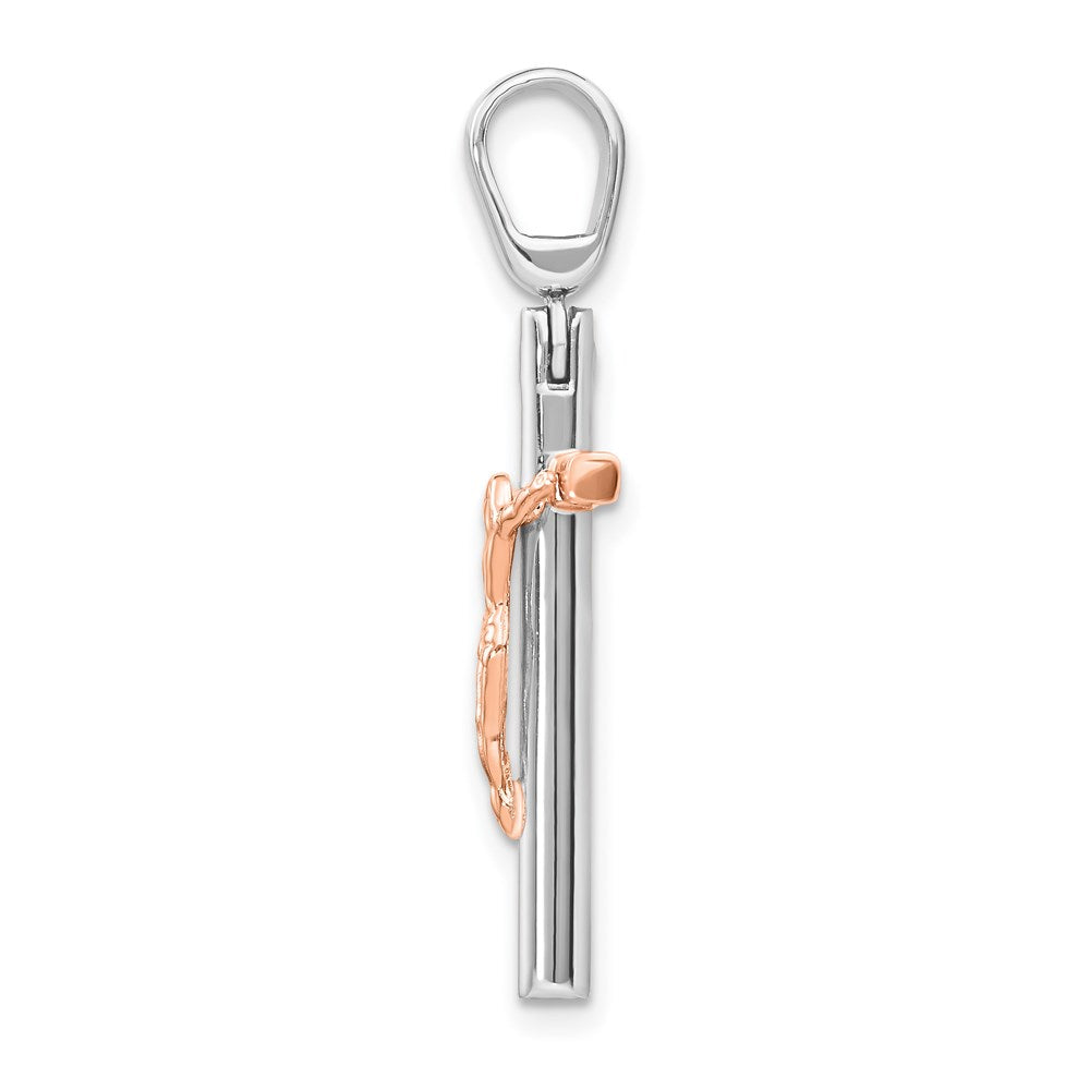 14K Two-tone Rose and White Gold Crucifix Pendant