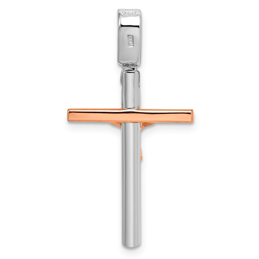 14K Two-tone Rose and White Gold Crucifix Pendant