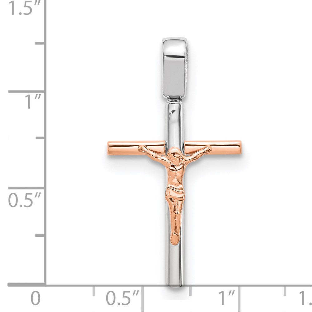 14K Two-tone Rose and White Gold Crucifix Pendant