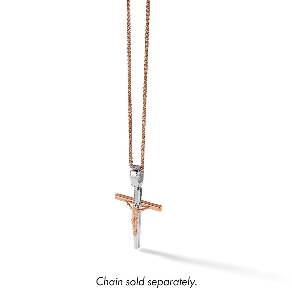 14K Two-tone Rose and White Gold Crucifix Pendant
