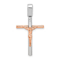 14K Two-tone Rose and White Gold Crucifix Pendant