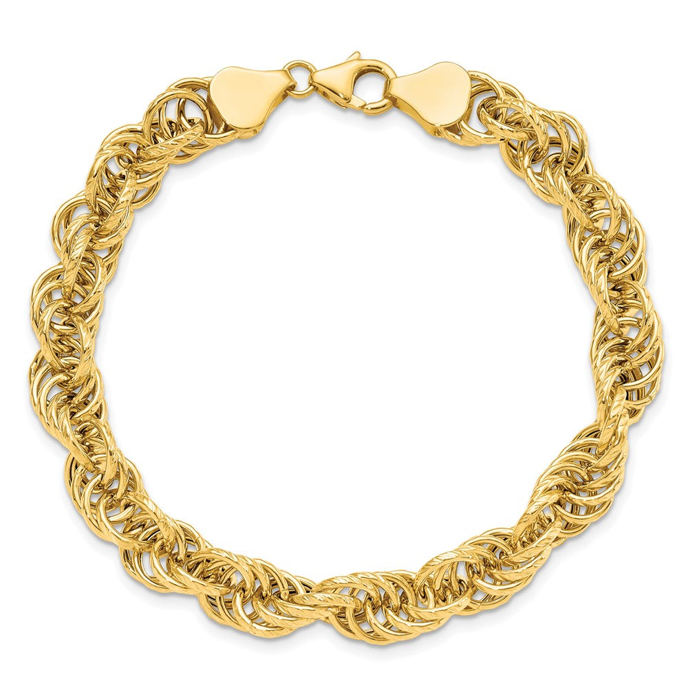14K Polished Textured Fancy Link Bracelet